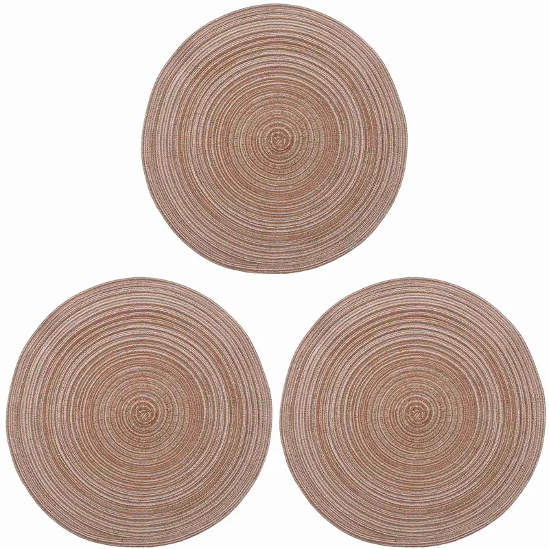 

Round Braided Placemats Washable Kitchen Table Placemats For Home Wedding Party 36Cm (Coffee Color, 12Pcs)