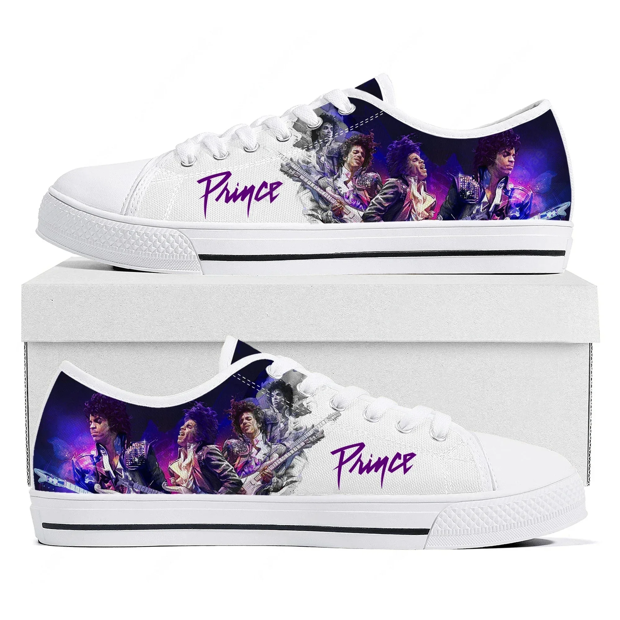 Фото Кроссовки Prince Rogers Nelson Purple Rain Low Top высокого качества для мужчин, женщин и подростков, повседневные парные кеды из ткани, обувь на заказ. №3