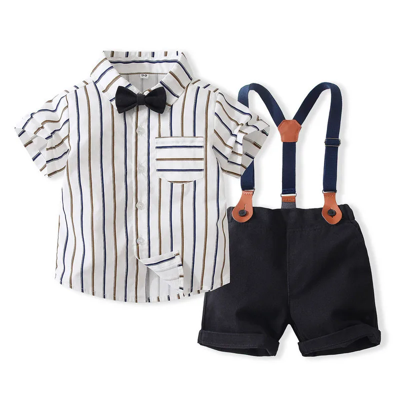 

Baby Boys Clothes Sets Summer Short Sleeve Bowtie Shirt +Suspender Shorts Handsome Kids Boys Party Dress Gentleman Formal Suit