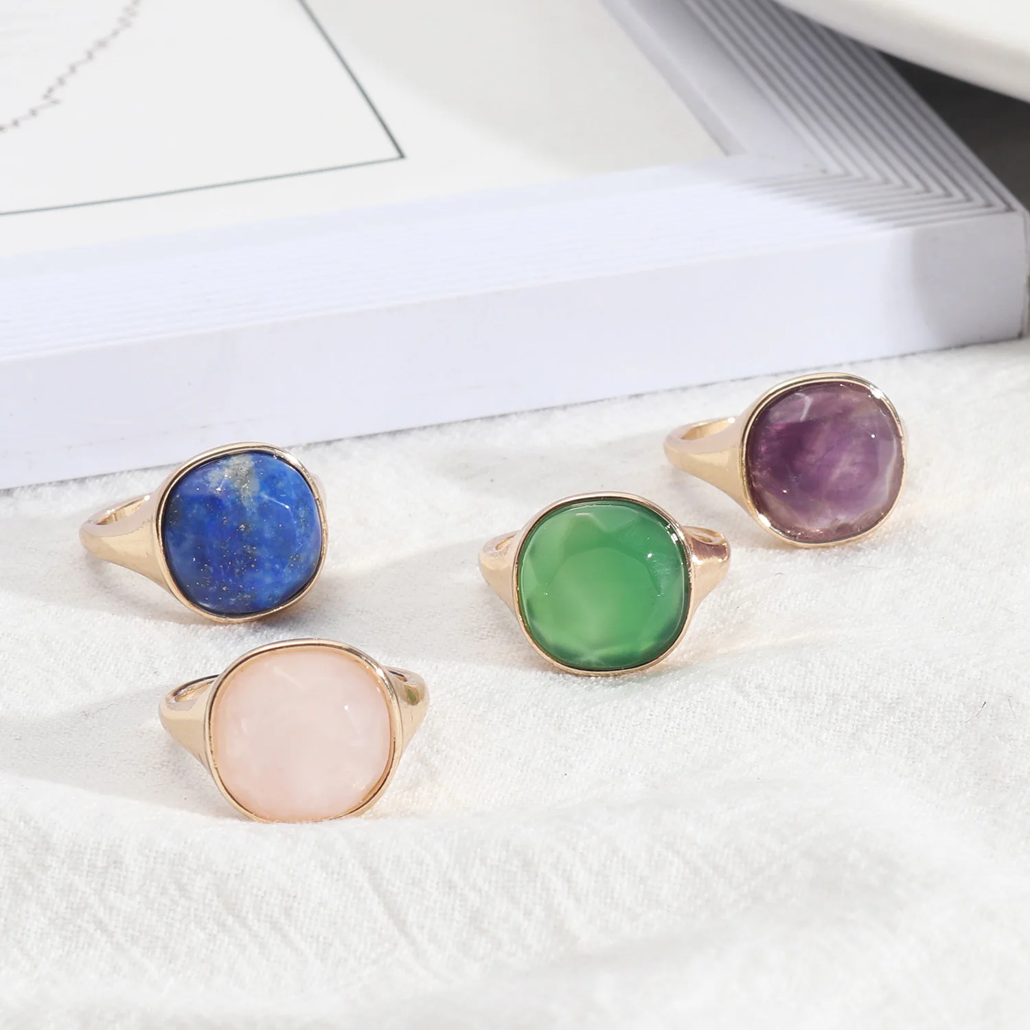 

Vintage Natural Stone Rings For Women Men Handmade Pink Green Crystal Agate Design Ring Fashion Lapis Lazuli Dating Jewelry New