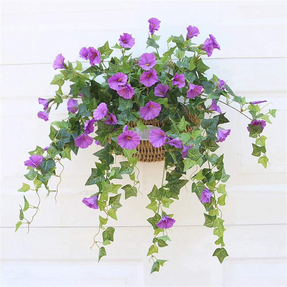 

65.5cm Simulation Morning Glory Fake Plant Vine Flower Rattan Plastic Decorative Flower Wall Hanging Wedding Party Home Decor