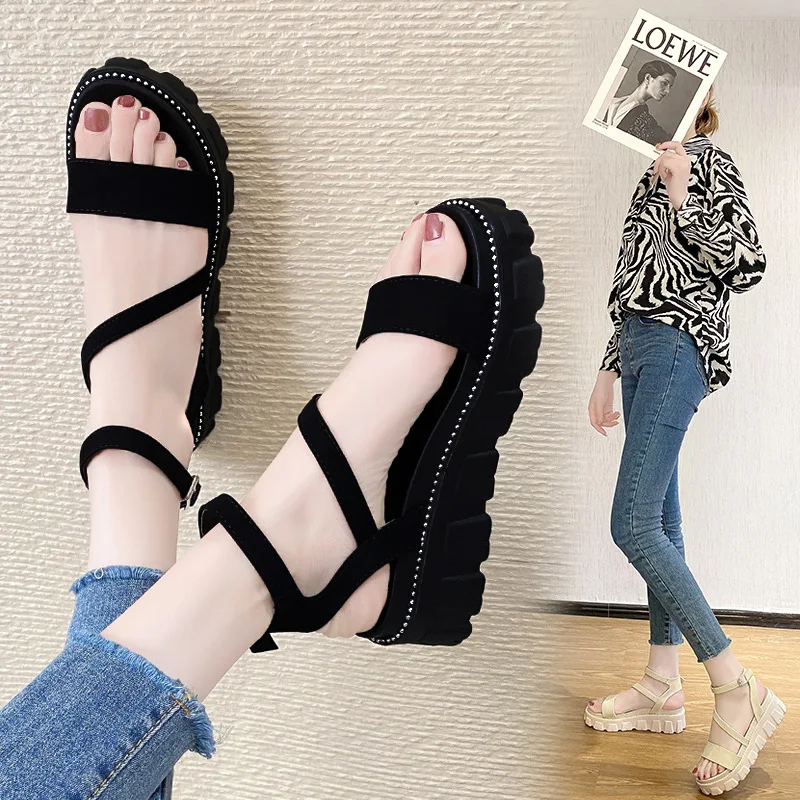 

Casual sandals women's summer outer wear 2021 new heightened thick-soled fashion Roman shoes wedges shoes for women