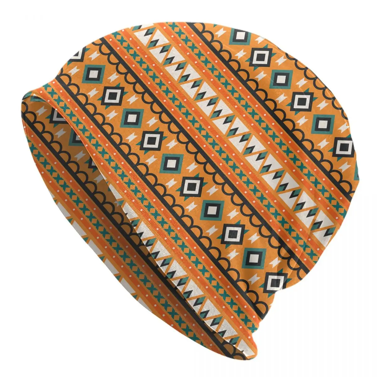 

Fashion Female Golden Raster Pattern Ethnic Style Bonnet Hats Autumn Winter Warm Beanies Skullies Tribal Geometric Aztec Shapes