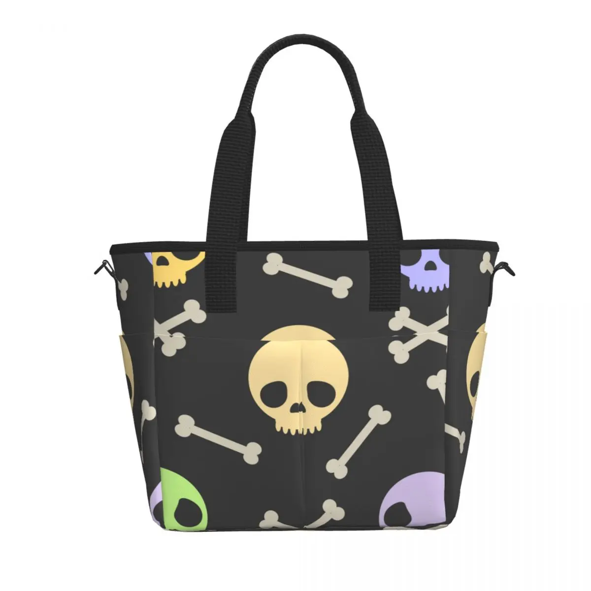 

Travel Insulated Lunch Bag Cute Cartoon Skull And Bones Print Large Capacity Food Case for Picnic
