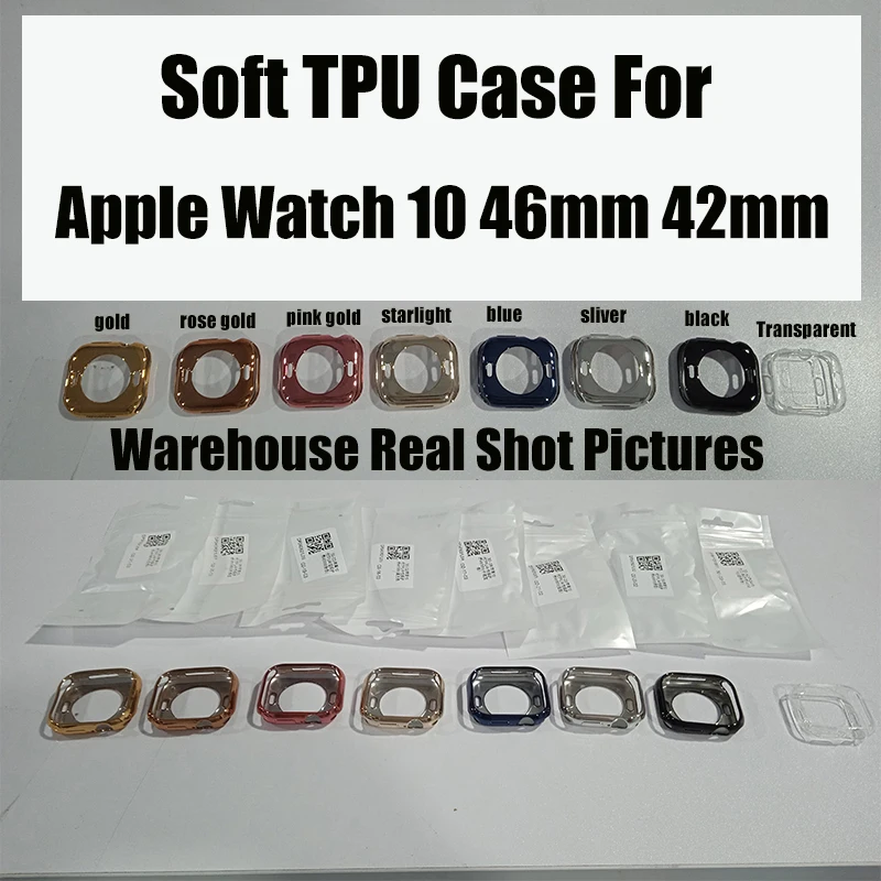 Фото Мягкий чехол из ТПУ для Apple Watch 10, 46 мм, 42 мм, аксессуары, защитный бампер, чехол iWatch Series 10, 46 мм, без стекла, защитная пленка для экрана №2