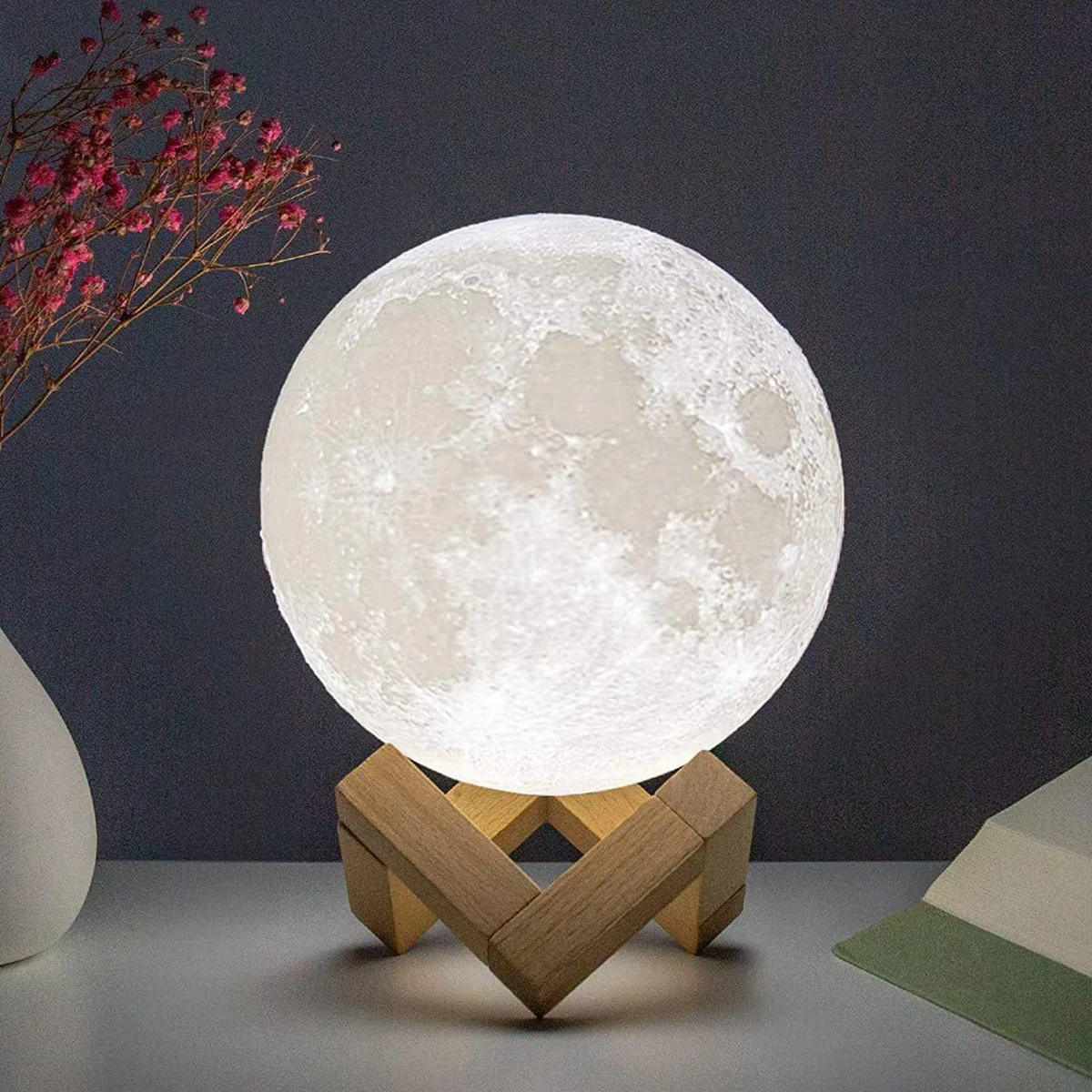 Moon Lamp with Stand 3/7 Colors LED Night Light USB Rechargeable Starry Lamp Bedroom Decor Night Lights Kids Gift Moon Lamp 8cm