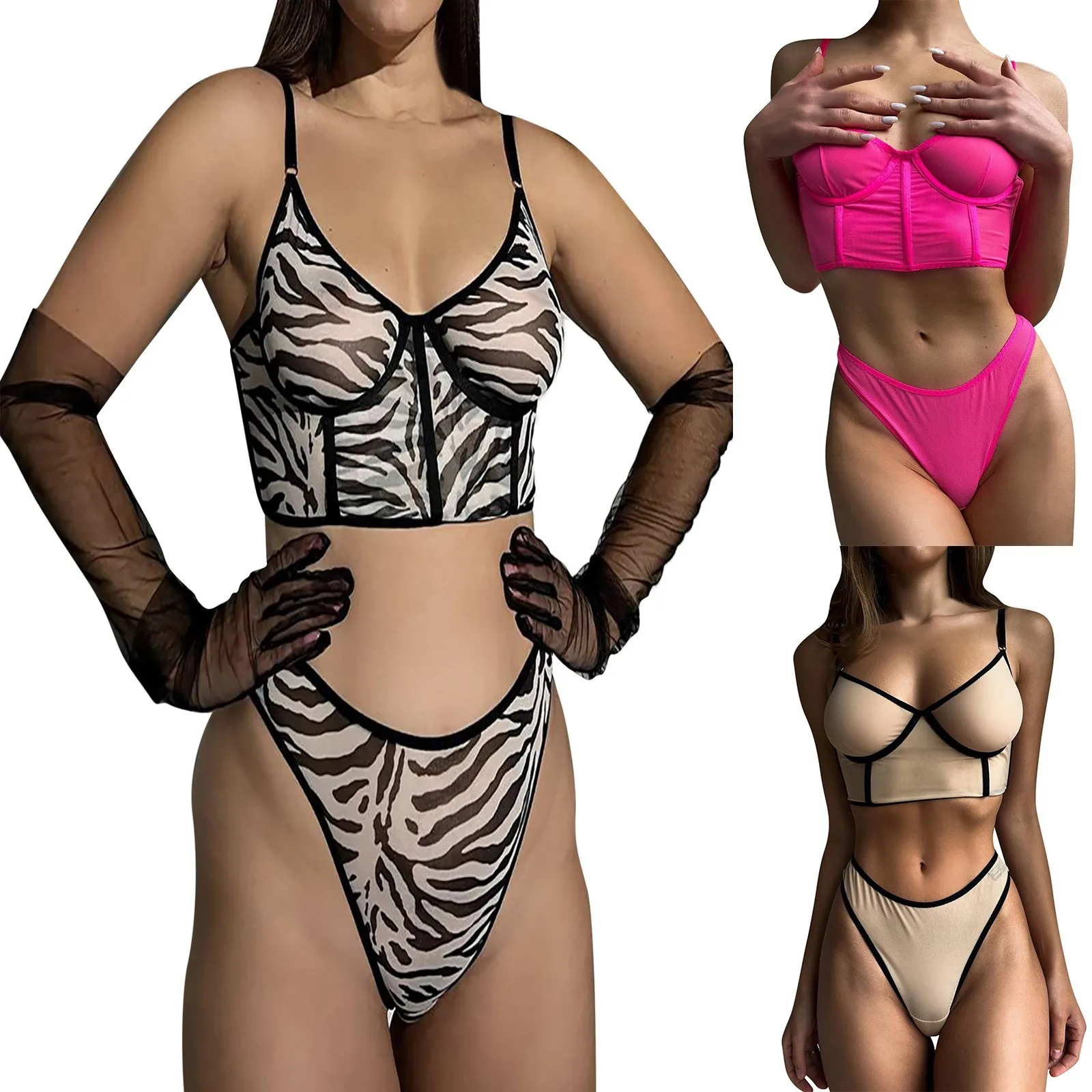 

Women's Fun Underwear Mesh Bra Sexy Lace Mesh See Through Underwear Two Piece Set Hot Dress Lace