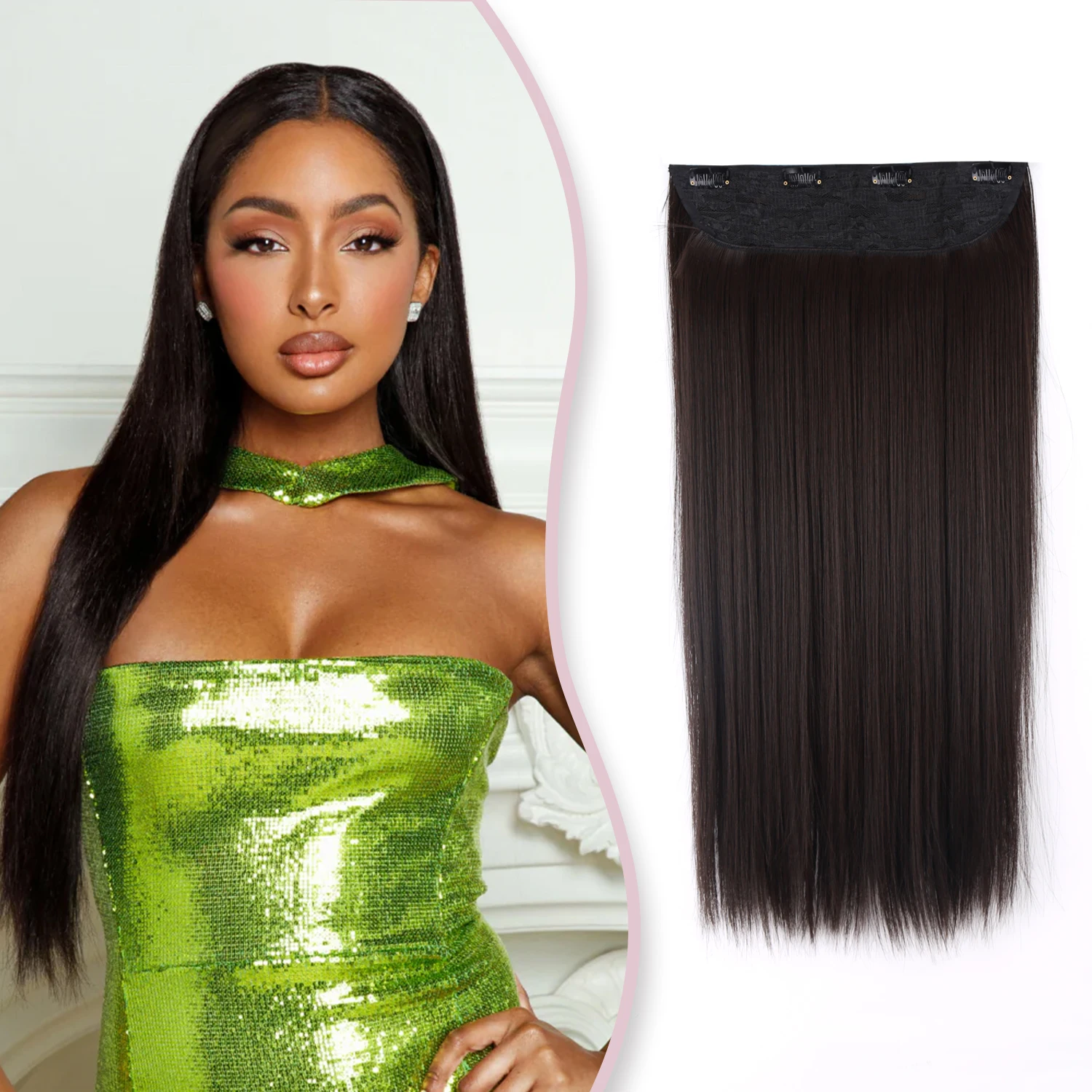 Amir 4 Clips On Hairstyles Synthetic Hair Extensions Ombre Black Brown Clip In Fake Hairpieces For Women Hair 22 Inches