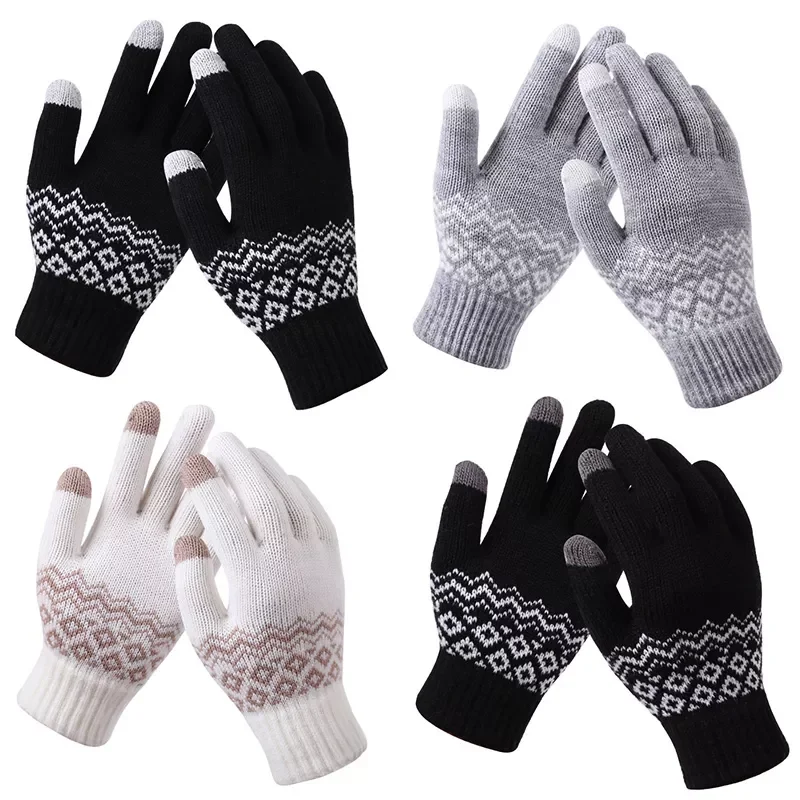

Зимние перчатки для сенсорного экрана утолщенные теплые вязаные искусственные шерстяные перчатки с пальцами для улицы вождения катания на...