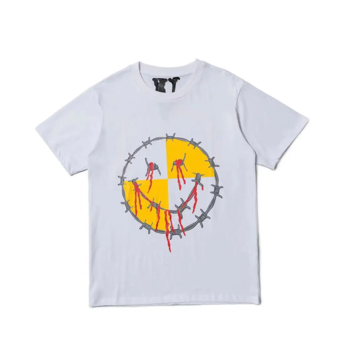 

VLONE Men's / Women's Couples Casual Fashion Trend High Street Loose Street HIP-HOP100% Cotton Smiley Print Round Neck TShirt121