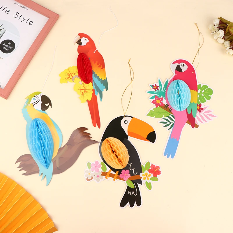 

Tropical Bird Honeycomb Ornament Parrot Honeycomb Hawaiian Jungle Party Kindergarten Window Festival Party Decorations