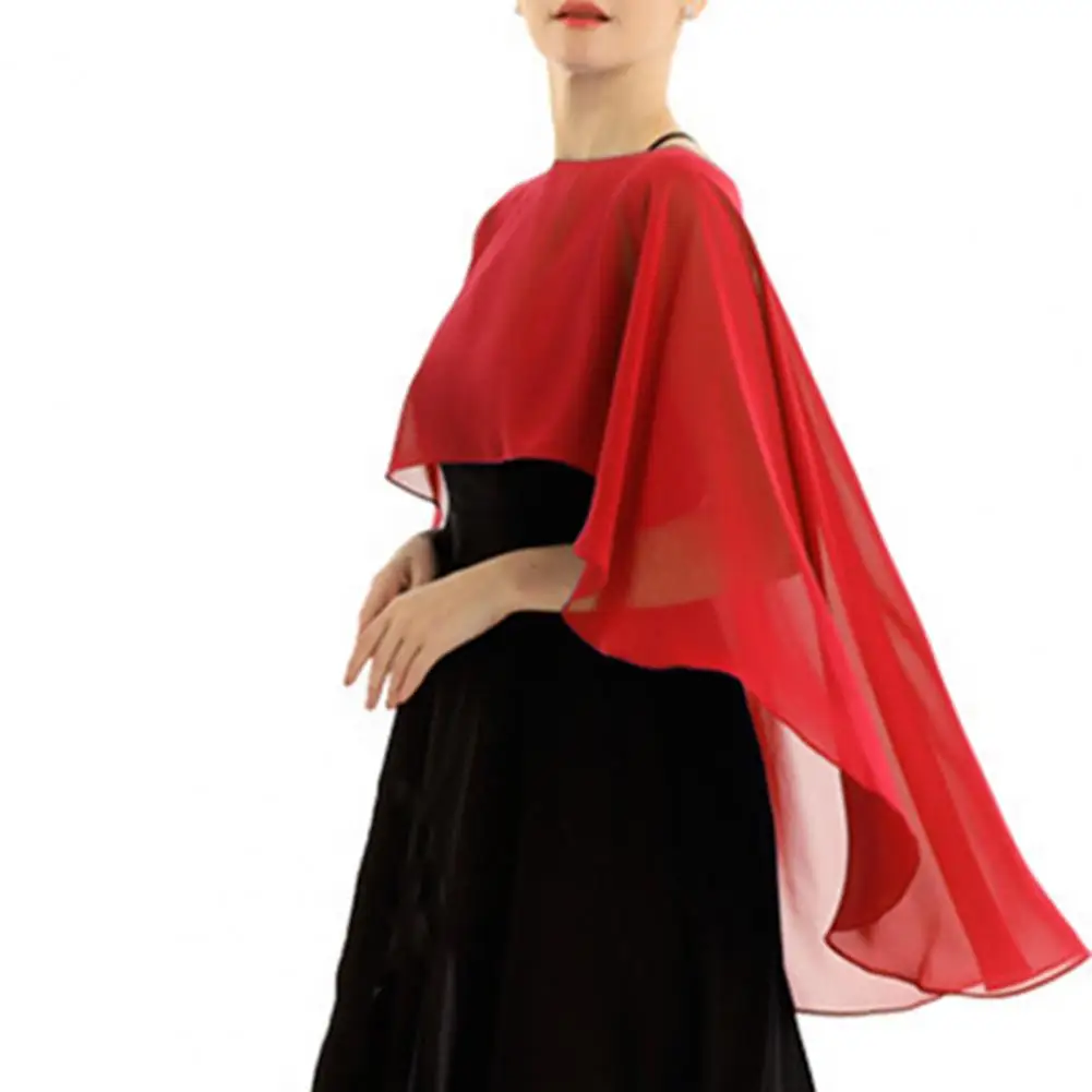 

Bridesmaid Dress Shawl Fashionable Women's Chiffon Shawl Elegant Irregular Hem O-neck Sling Dress Gown Thin Pullover for Stylish