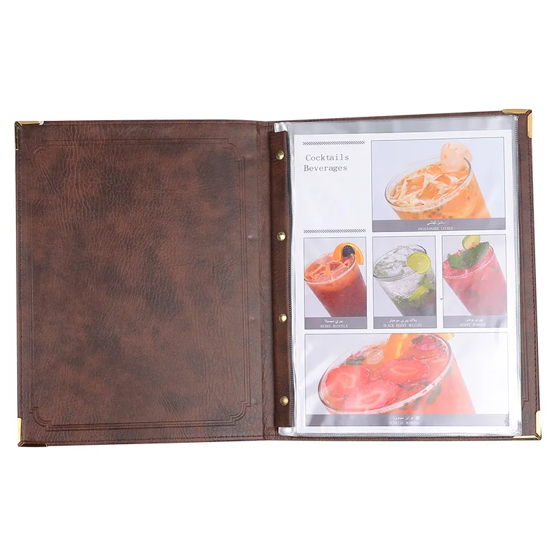 5PCS A4  720Grams Thick Durable PU Leather Menu Holder For Restaurant 7 Sheets Pocket Card Display Folder Black Brown Wine