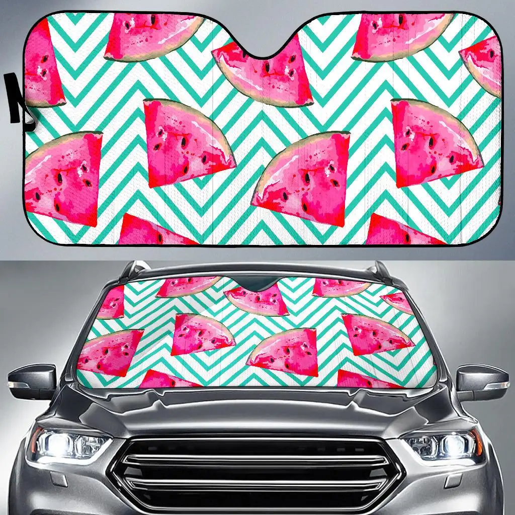 

Teal Chevron Watermelon Pattern Print Car Sun Shade