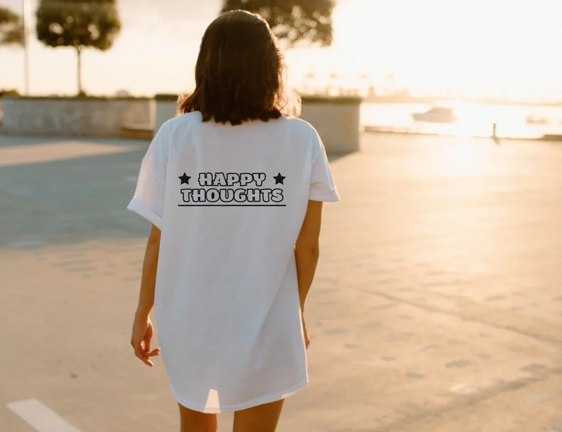 

Skuggnas Веселая футболка с рисунком счастливых мыслей, футболка в эстетике, модные футболки с коротким рукавом, Женские повседневные топы Tumblr