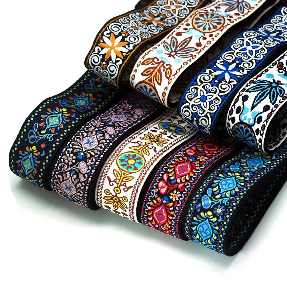 

Guitar Strap Embroidered Belt Adjustable Vintage Jacquard Band With Leather End for Bass Acoustic Guitar Musical Instrument