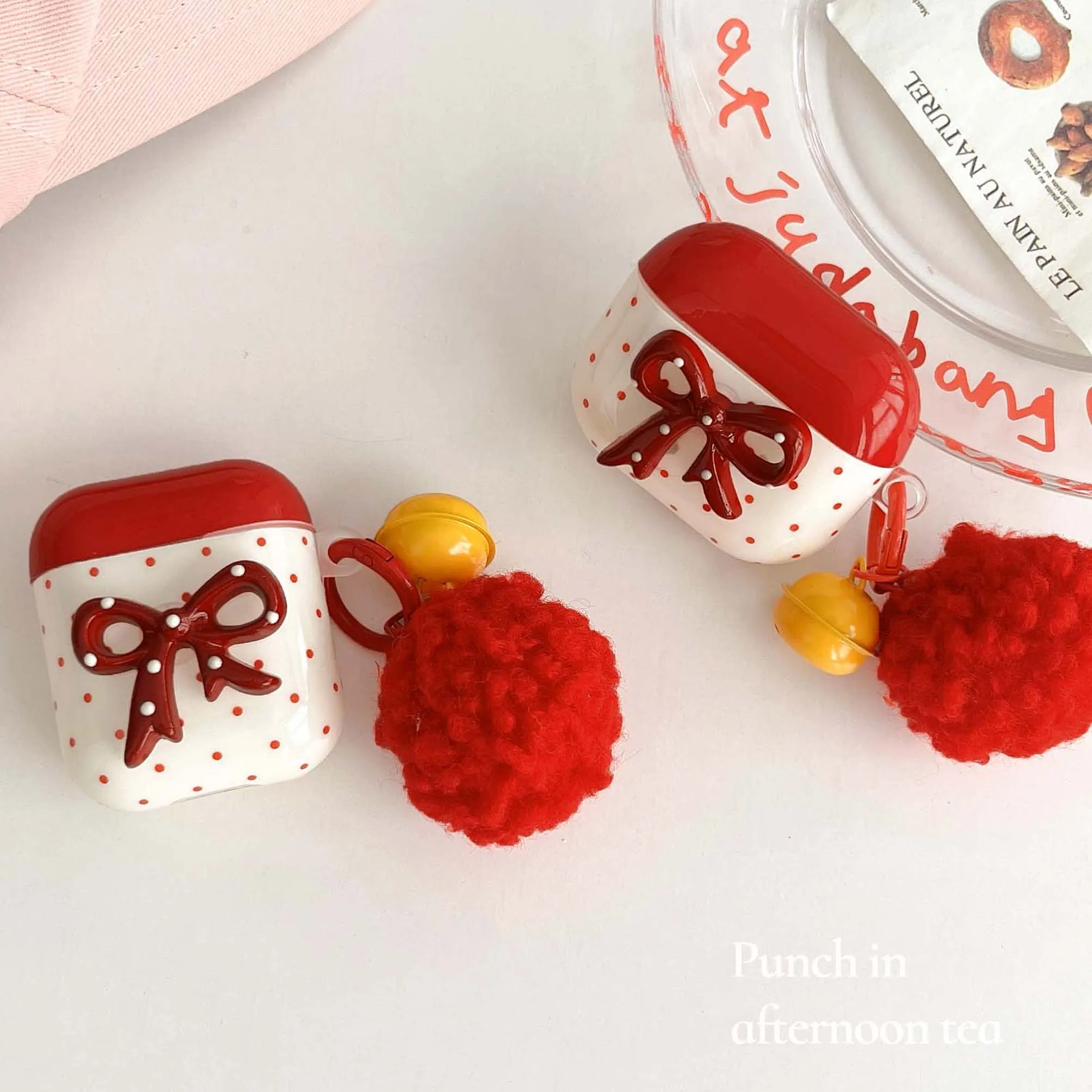 3D бант ins красный с новым годом плюшевые подвесные наушники для apple airpods 1 pro 2nd 3 2