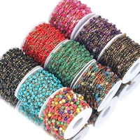 1 meter charming natural stone 4mm beaded ball cable rolo chains stainless steel chain diy jewelry making supplies wholesale