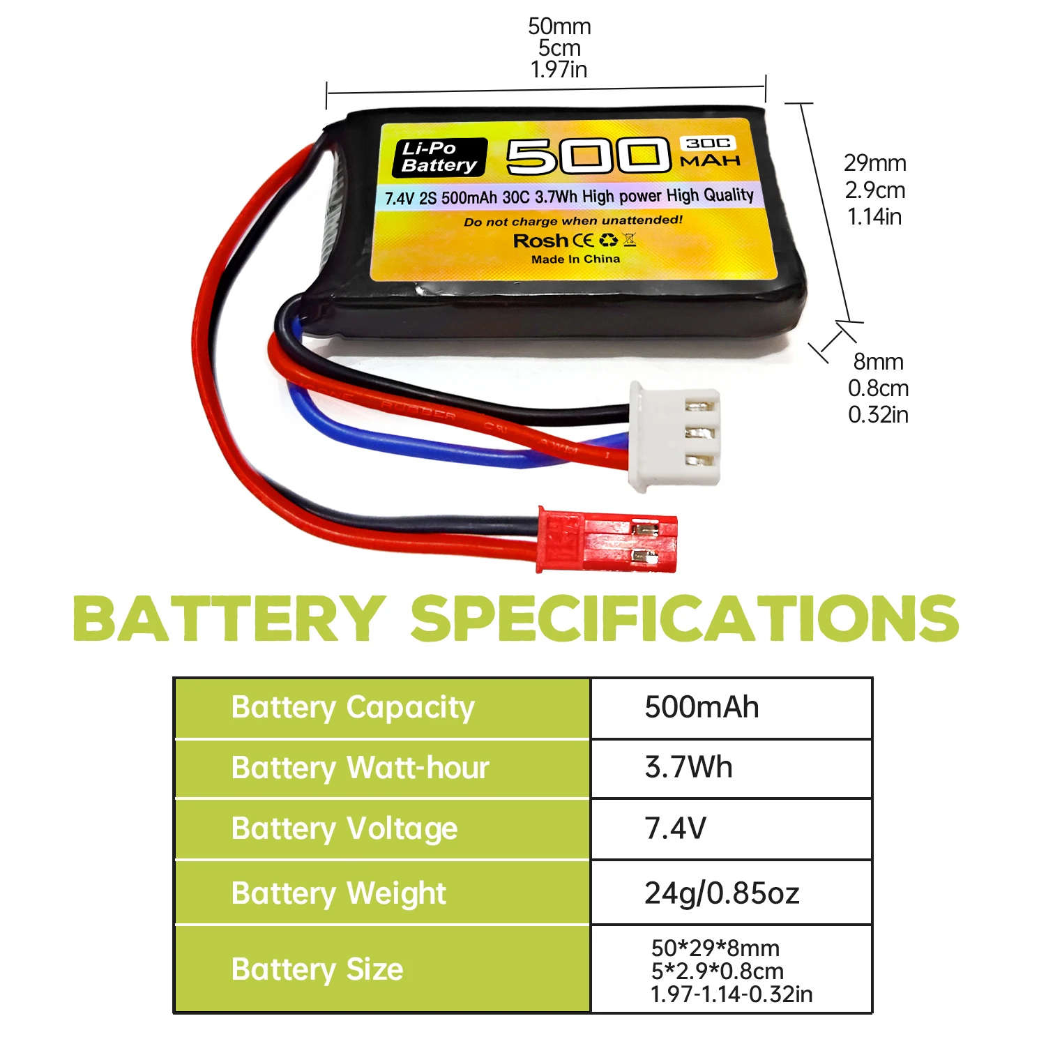2 шт. 7 4 В 500 мАч 30C липо-батарея JST-2P вилка с зарядным устройством 2-в-1 для