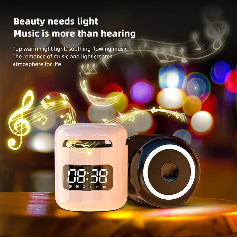 

Portable Wireless Bluetooth 5.0 Speaker Tweeter LED Night Light FM Radio Intelligent Electronic Alarm Clock Mini Speaker