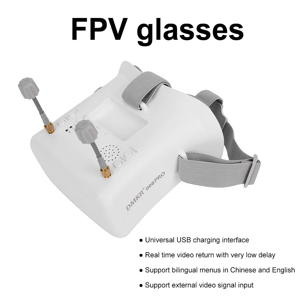 

5.8G 40CH First Person View Glasses 4.3 Inch First Person View Goggles Double Antennas Built-in Battery for RC Drone Beginner