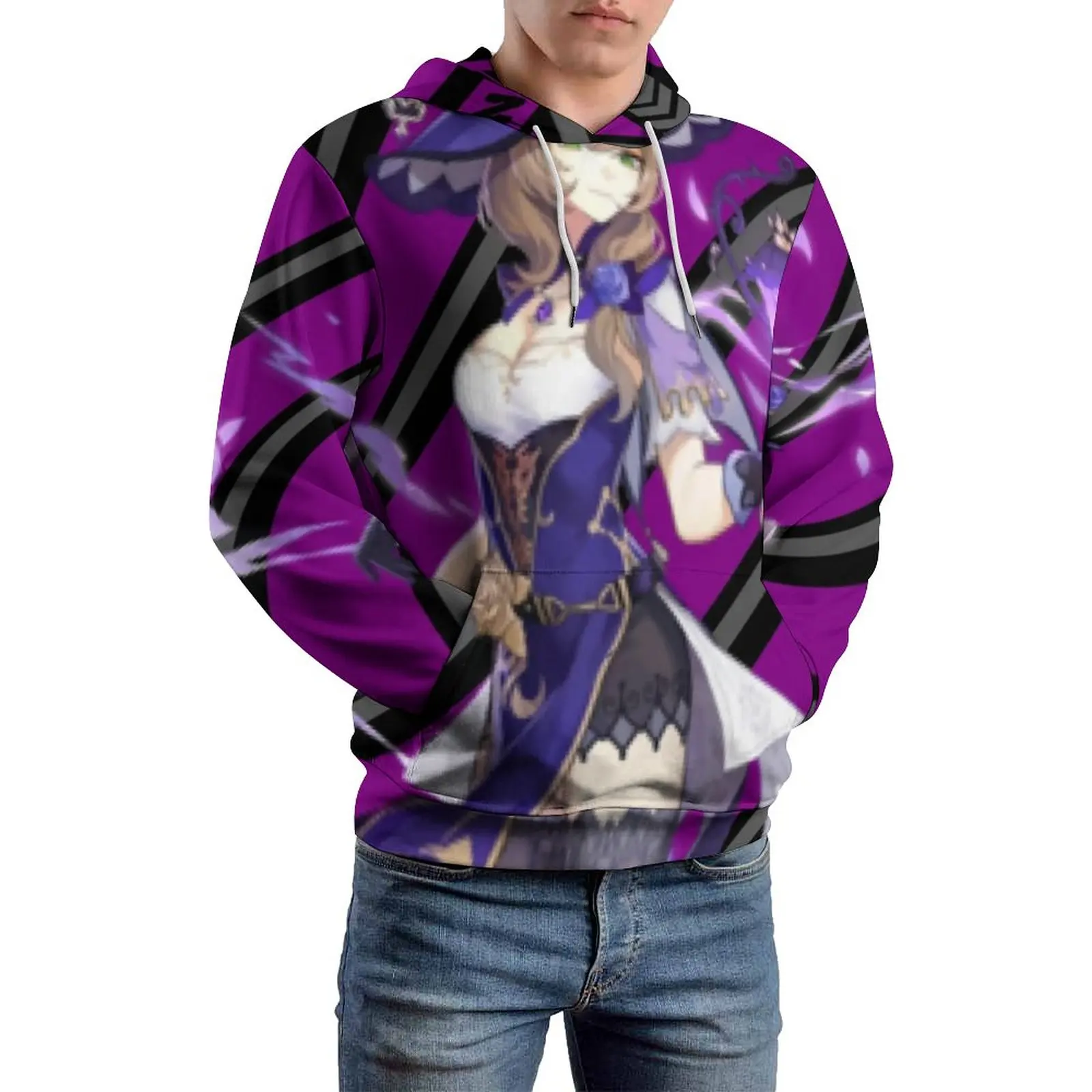 

Genshin Print Casual Hoodies Long-Sleeve Lisa Wish Print Modern Pullover Hoodie Spring Unisex Loose Oversized Graphic Tops