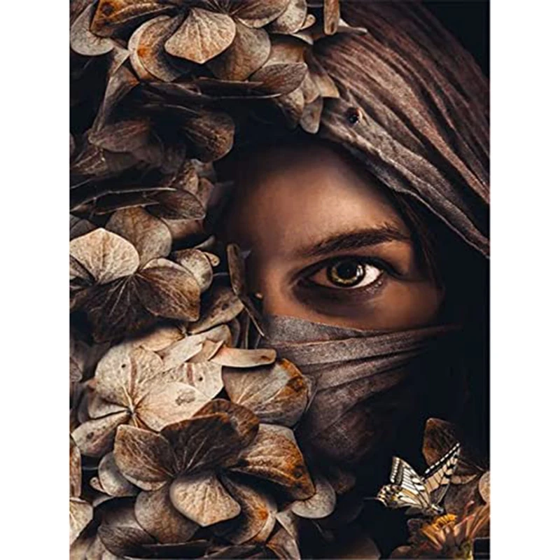 

Полная квадратная круглая Алмазная вышивка, половина лица, женщина, цветок, искусство 5D, DIY, алмазная живопись, вышивка крестиком стразы, моз...