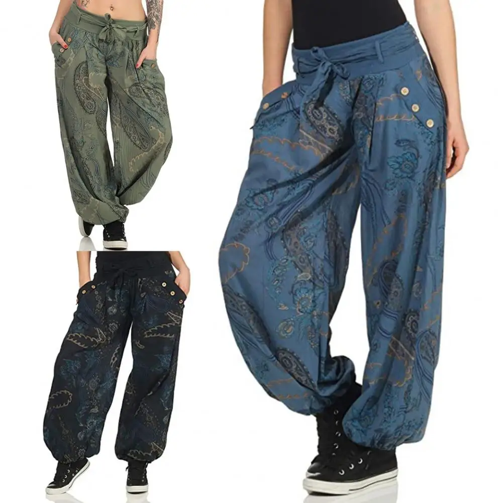Chic Pants Printed Long Bohemian Paisley Low Waist Pockets Trousers  Women Harem Pants for Shopping