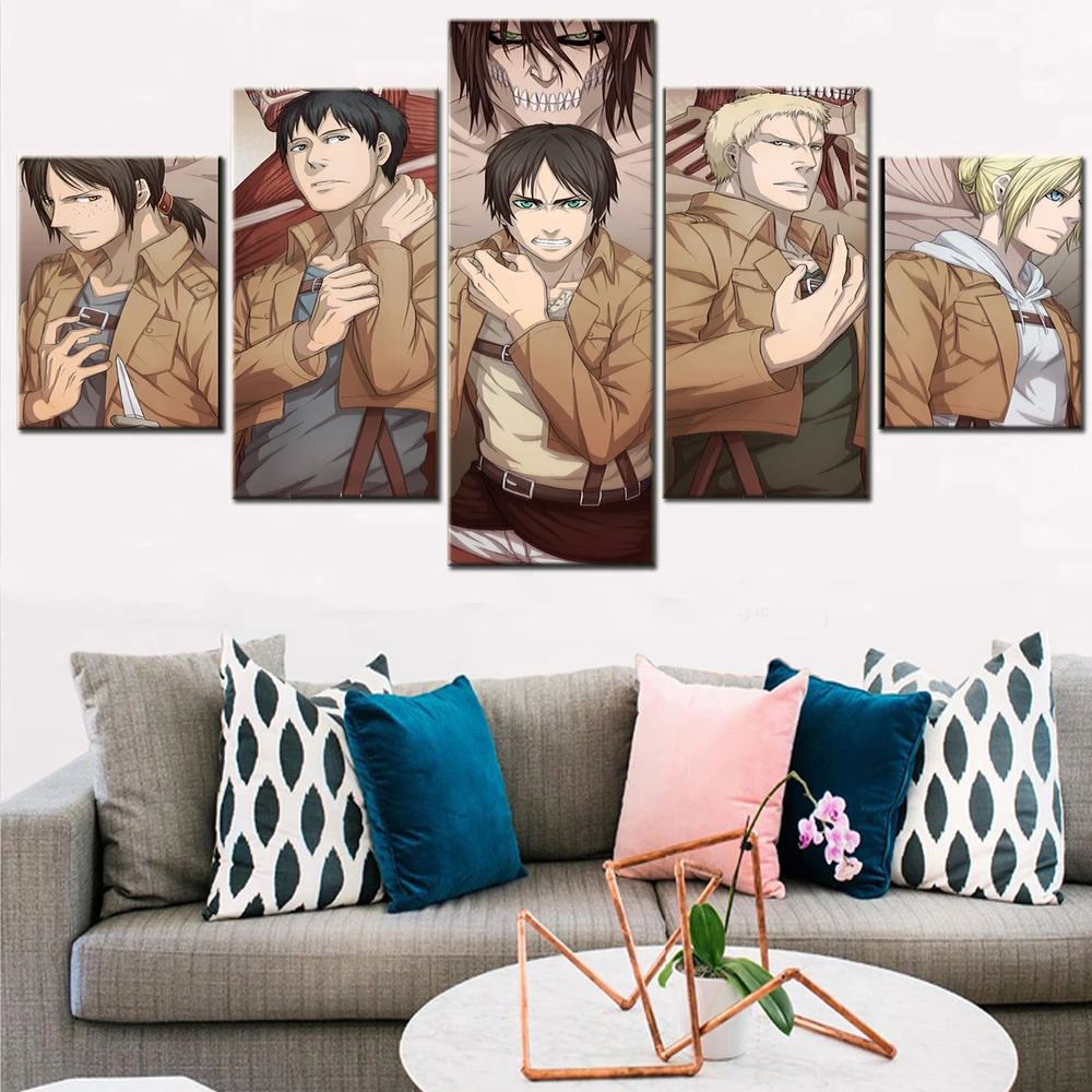 

Wall Art Canvas Prints Anime Figure Pictures 5 Pieces Manga Attack on Titan Posters Home Decor Modern Living Room Decoration
