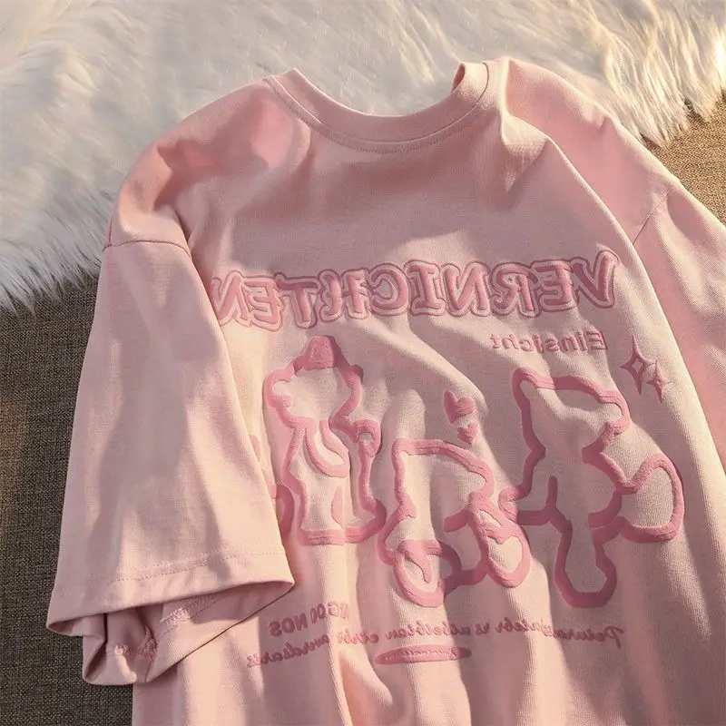 

Cute harajuku bear print high quality y2k aesthetic O-neck short sleeve T-shirt women 2022 new design sense niche y2k tops women