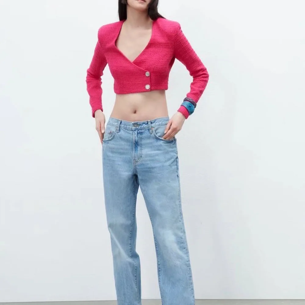 

Женская укороченная куртка на пуговицах, модная текстурированная винтажная куртка с длинным рукавом, 2022