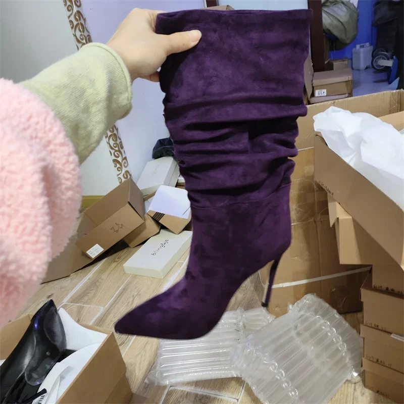 2023 джинсовые синие плиссированные ботинки на тонком каблуке 10 см 35–43 модные