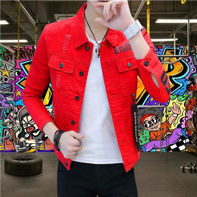 

Autumn Men Denim Jackets Fashion Casual Jeans Coat Streetwear Turn-down Collar Single Breasted Classic Slim Fit Solid Outwear