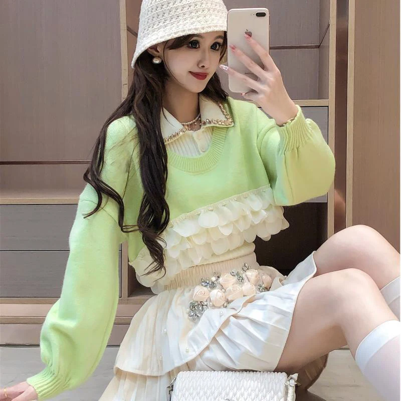Осенне-зимний комплект женский новый корейский свободный вязаный свитер с
