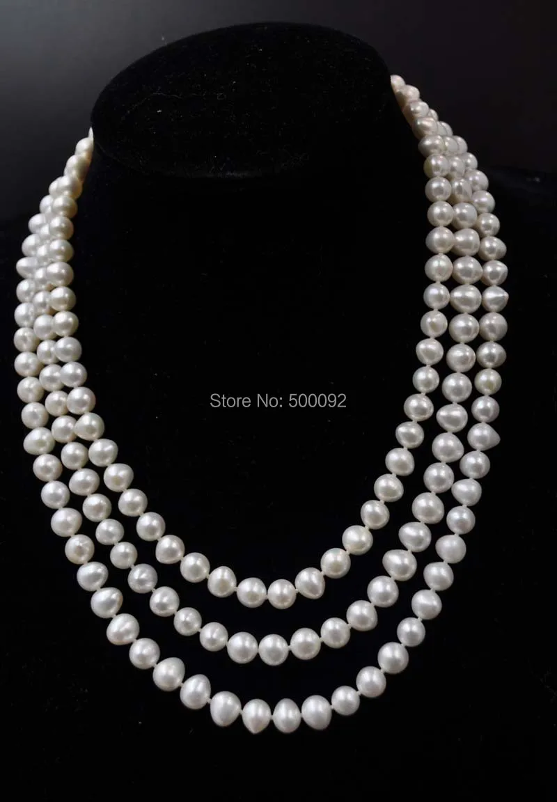 

AA 60" long 7-8mm natural freshwater cultured pearl necklace free shipping