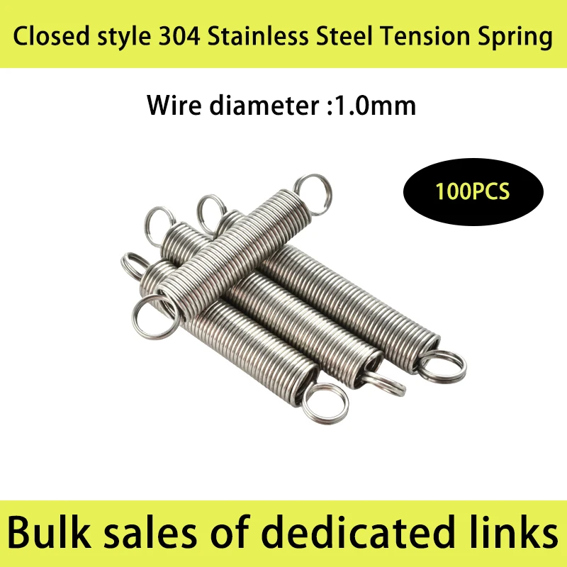

100PCS Wire diameter 1.0 304 Stainless Steel Tension Spring