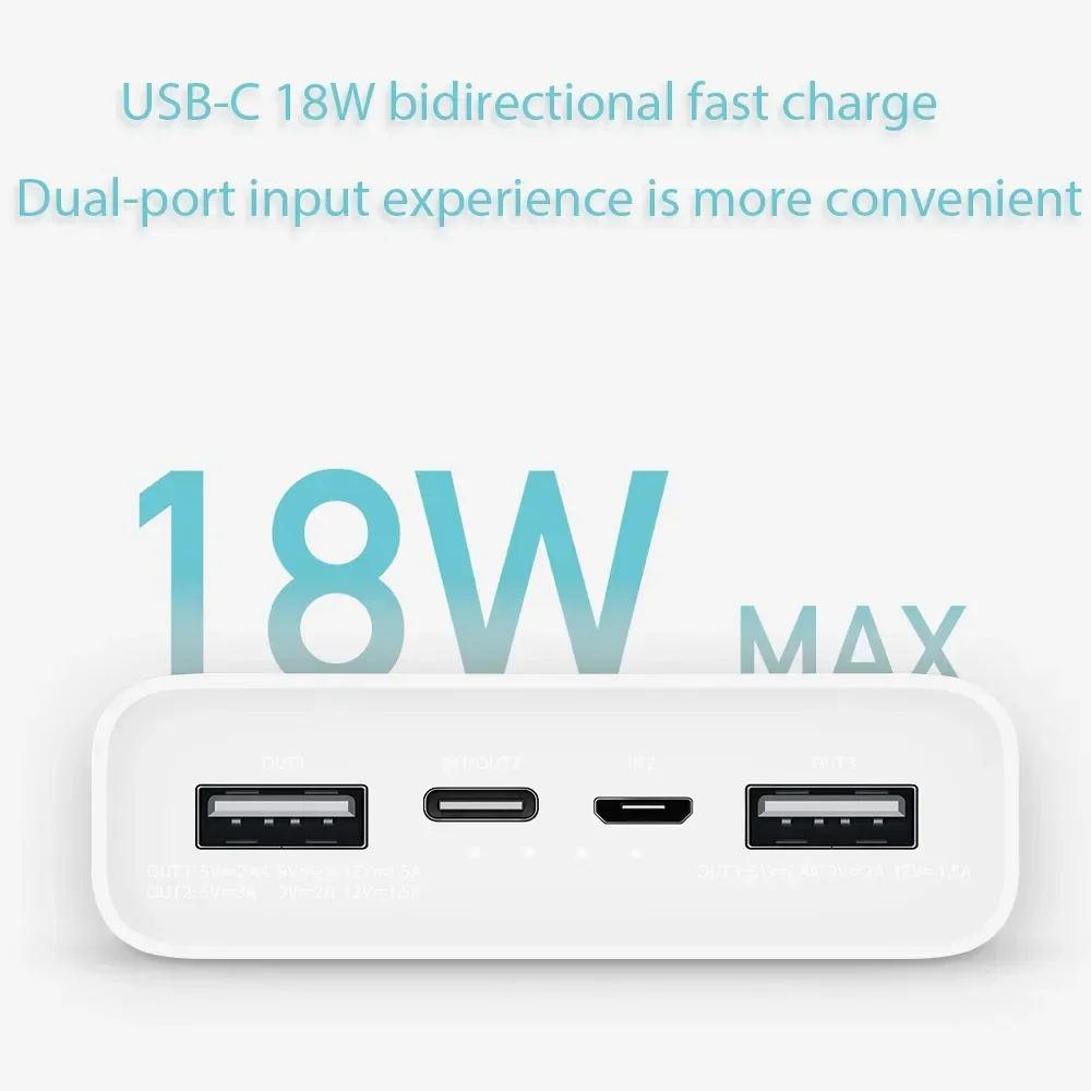 Оригинальный Xiaomi Power Bank 3 20000 мАч PLM18ZM 18 Вт 2-сторонняя быстрая зарядка USB C Mi Powerbank