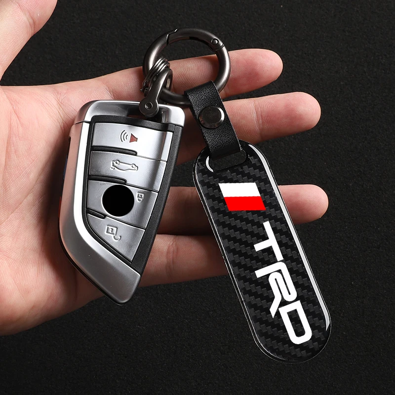 

Luxury Carbon Fiber Keychain Car Logo Customization Key Ring For Toyota TRD Logo Corolla Avensis Yaris Camry Racing