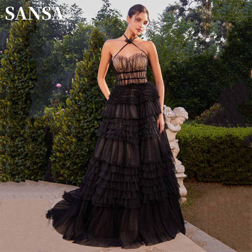 Женское многослойное платье в горошек Sansa элегантное черное платье-трапеция без