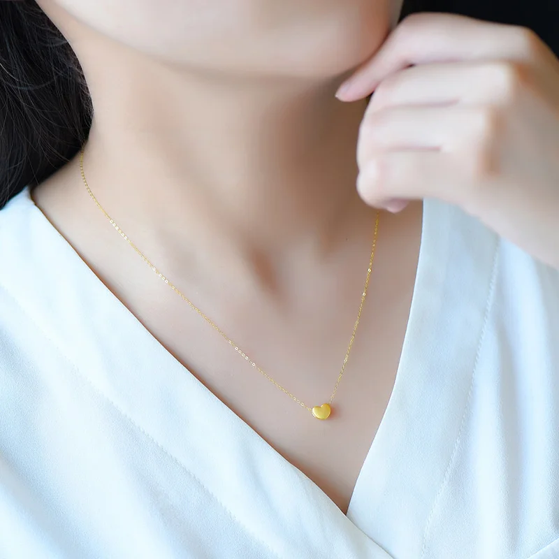 Ожерелье с подвеской Сердце из чистого золота 999 пробы 24 карата "5D Solid Gold" с цепочкой из золота 18 карат Au750 для женщин, ювелирное украшение в подарок на свадьбу.