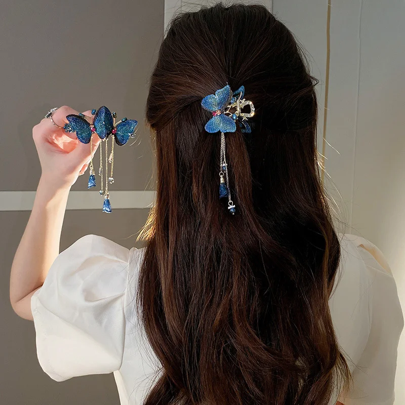 FANYIN Crystal Tassel Butterfly Grab Clip for Women High Quality Temperament Spring Clip Hairpin Hanfu Hair Accessories