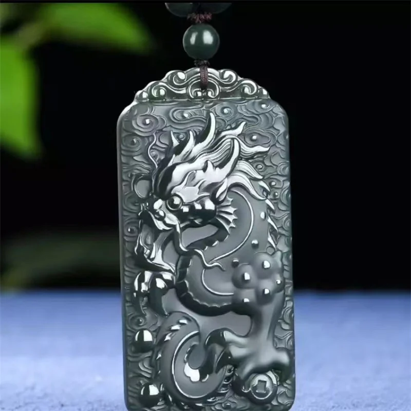 

Mai Chuang/Hand Carved/He Tian Cyan Jade Landscape Zodiac Dragon Brand Necklace Pendant Fashion Jewelry Men Women Couple Gift