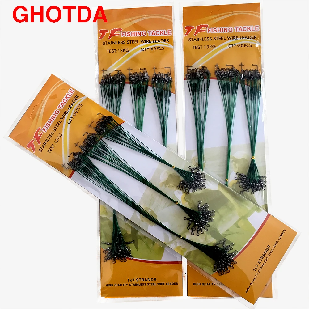 

60pcs/bag Anti Bite Steel Fishing Line Steel Wire Leader with Swivel Snap Pin Lead Core Leash Fishing Wire 15CM 20CM 25CM