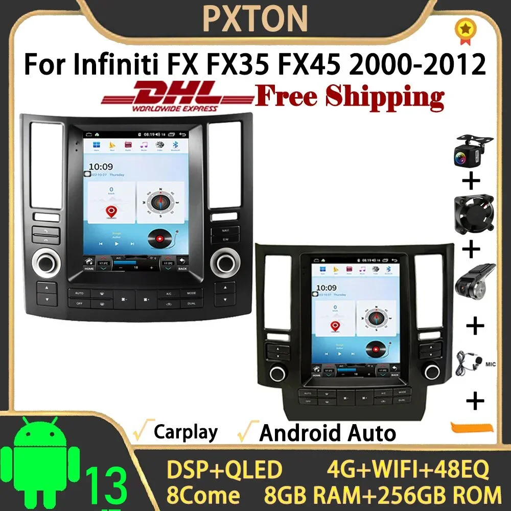 

Pxton 10.4 Inch For Infiniti FX FX35 FX45 2000-2012 Tesla Style Android 13 Car Radio Car Multimedia Player Auto GPS Navigation