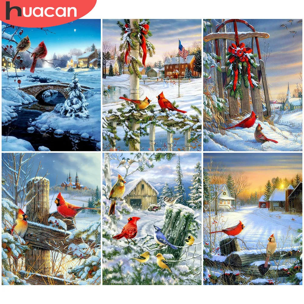 

HUACAN зимняя алмазная живопись Птица снег 5D Diy Алмазная вышивка пейзаж мозаика набор картины на стену
