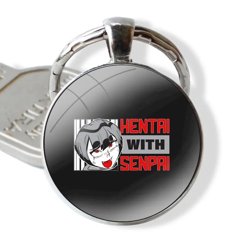 Хентай с девушкой Сенпай брелок ручной работы стеклянный кабошоном держатель