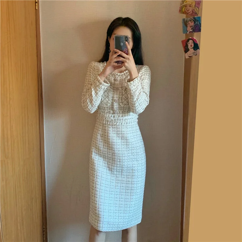 

[Pet powder welfare]Gentle style skirt spring dress 2023 new ladies style medium long sleeve round neck dress