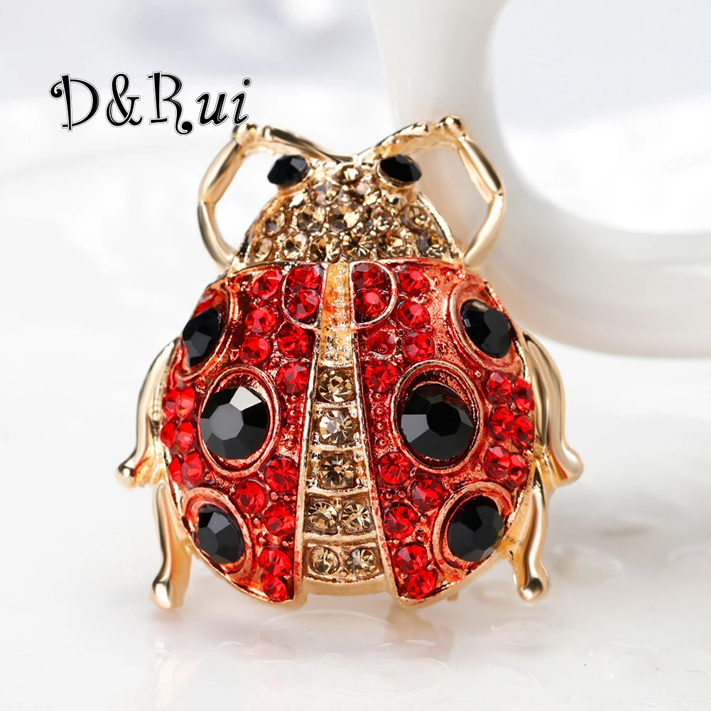 

D&Rui Cartoon Coccinella Septempunctata Metal Brooches New Stylish Badge Lapel Pins Rhinestone Enamel Brooch for Shirt Jewelry