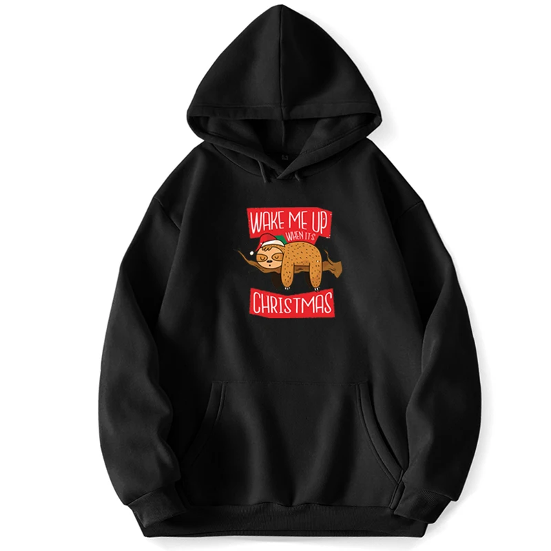 

Wake Me Up Christmas Sloth Sleep Funny Animal Hooded Sweatshirts Hoodies Pullover Men Jumper Trapstar Pocket Spring Korean Style