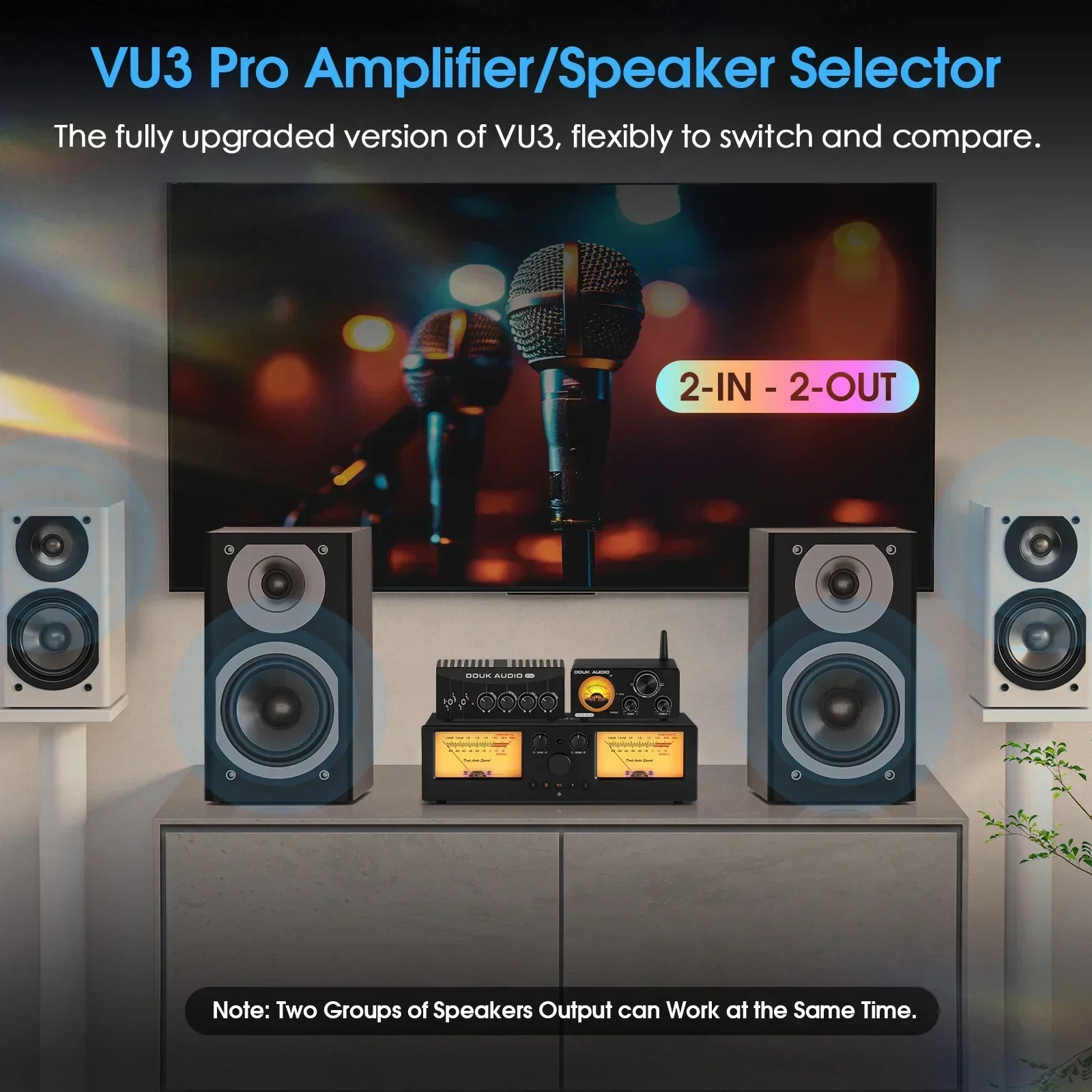 Douk Audio VU3PRO 2-IN-2-OUT Переключатель Усилитель/селектор динамиков с VU-метром